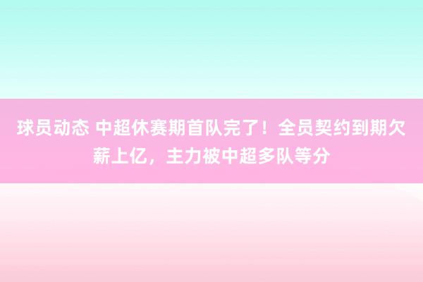 球员动态 中超休赛期首队完了！全员契约到期欠薪上亿，主力被中超多队等分